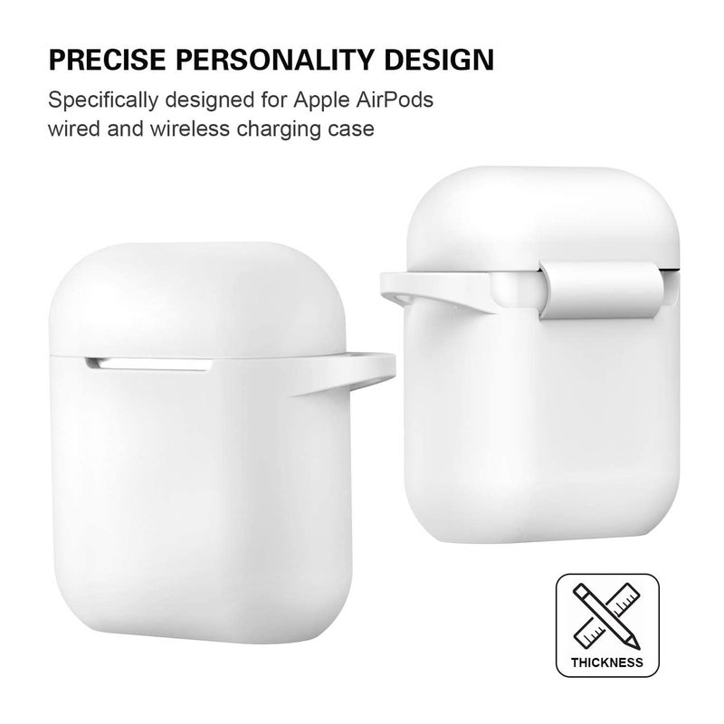 ATUAT Compatible with AirPods Case Cover, Full Protective Silicone Skin Dust-Proof Designed for Apple AirPods 1st 2nd Generation with Keychain, Front LED Visible, White - Image 5